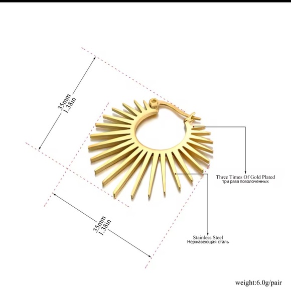 Anthropologie Gold Sunburst Hoop Earrings - Picture 11 of 12